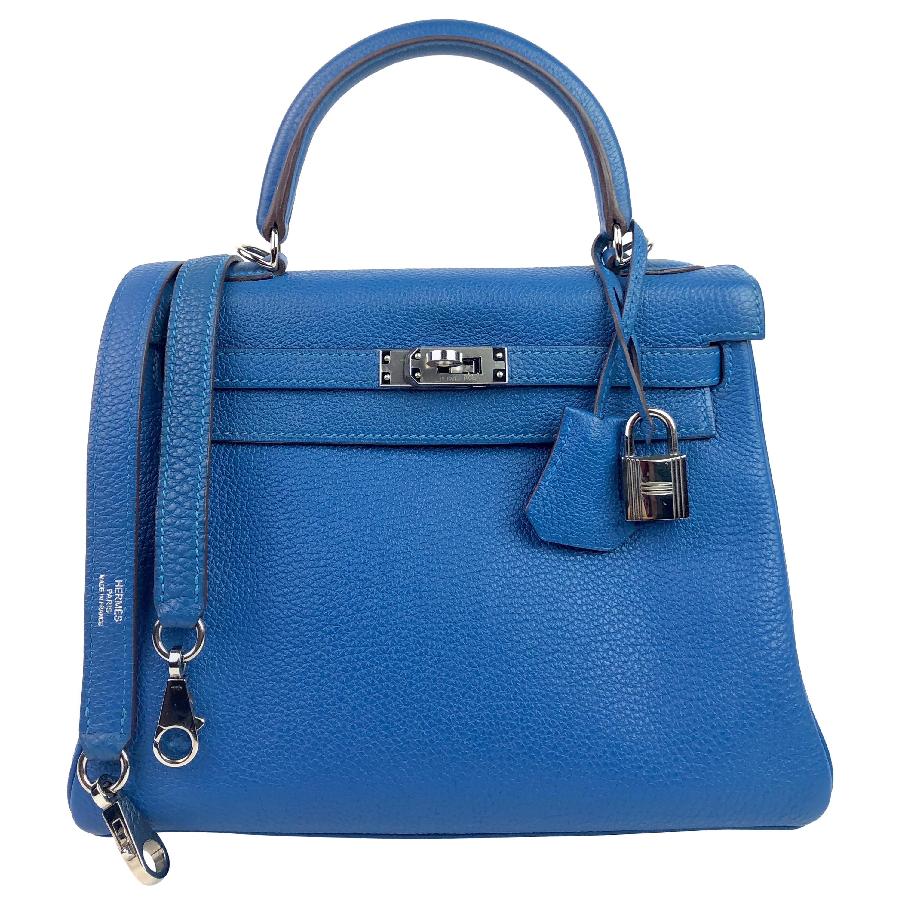 Hermes Kelly 25 Mykonos Blue Togo Palladium Hardware