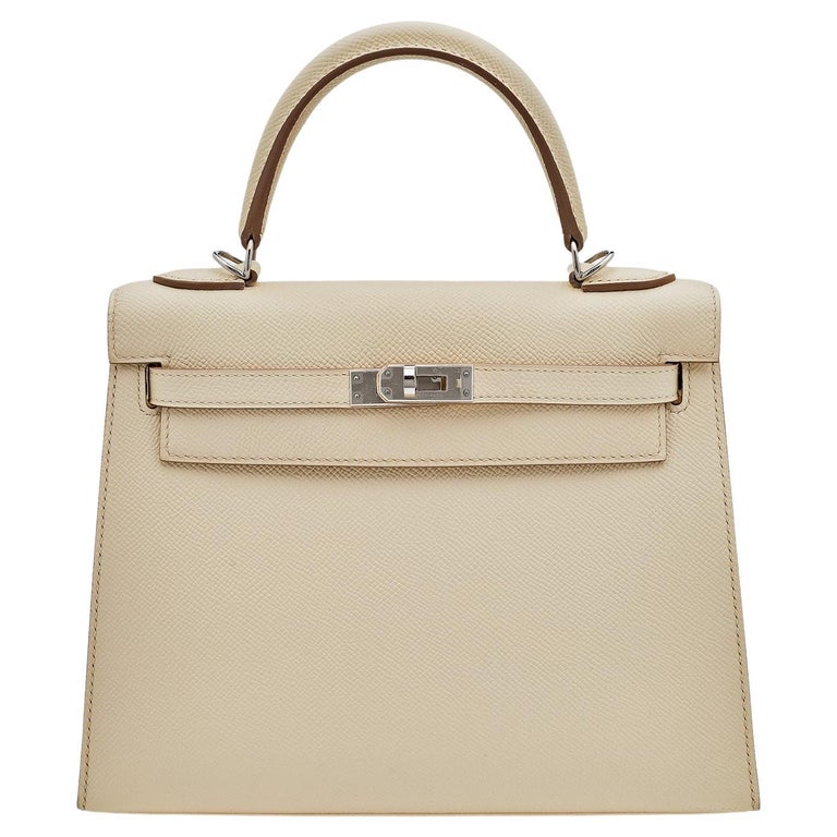 Hermes Kelly 25 Sellier Nata Epsom Gold Hardware Leather Handbags