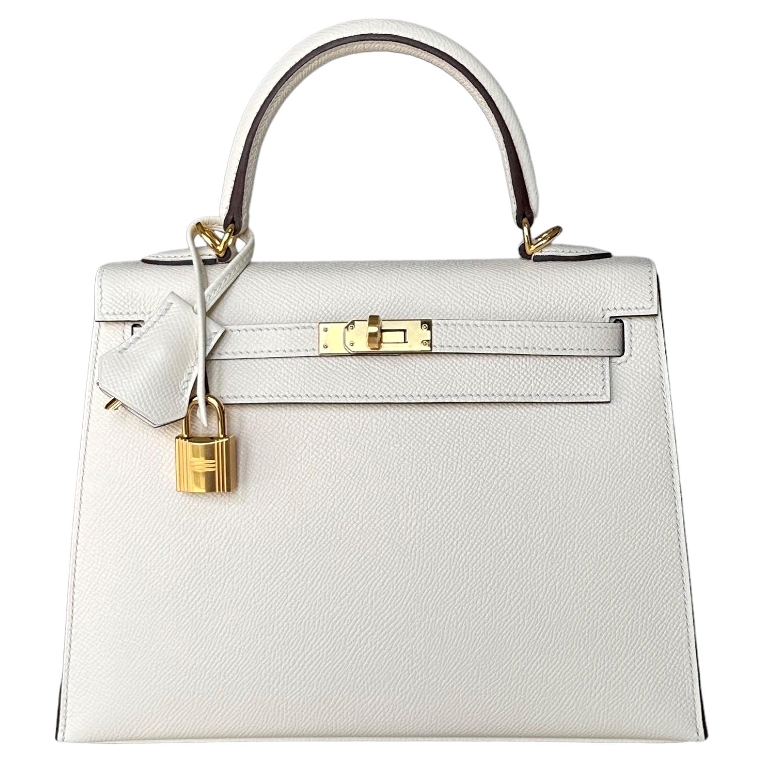 Hermes Kelly 25 Nata Ivory Epsom Sellier Gold Bag