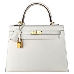 Hermes Kelly 25 Nata Ivory Epsom Sellier Gold Bag