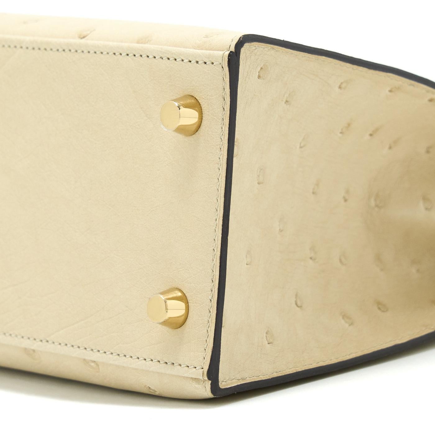 Hermes Kelly 25 OSTRICH 3C PARCHEMIN GHW STAMP U 3
