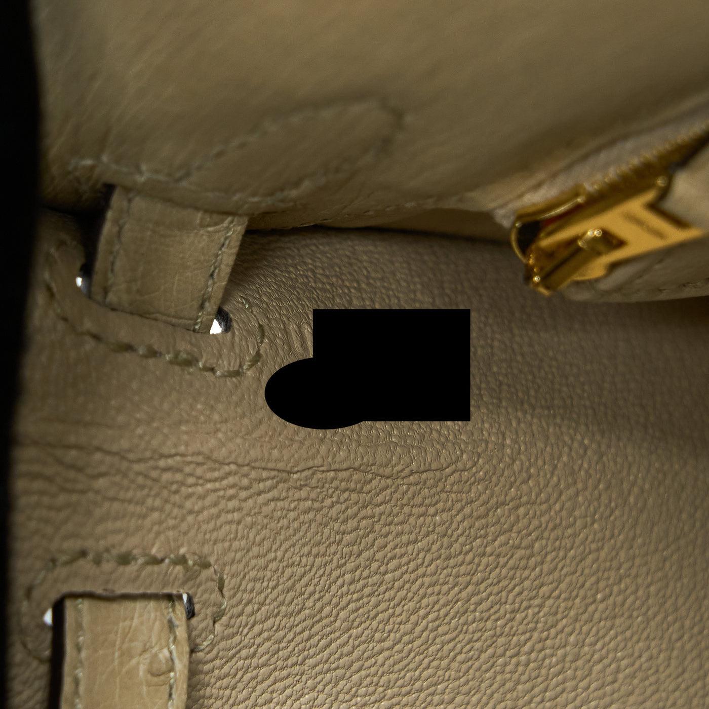 Hermes Kelly 25 OSTRICH 3C PARCHEMIN GHW STAMP U 4