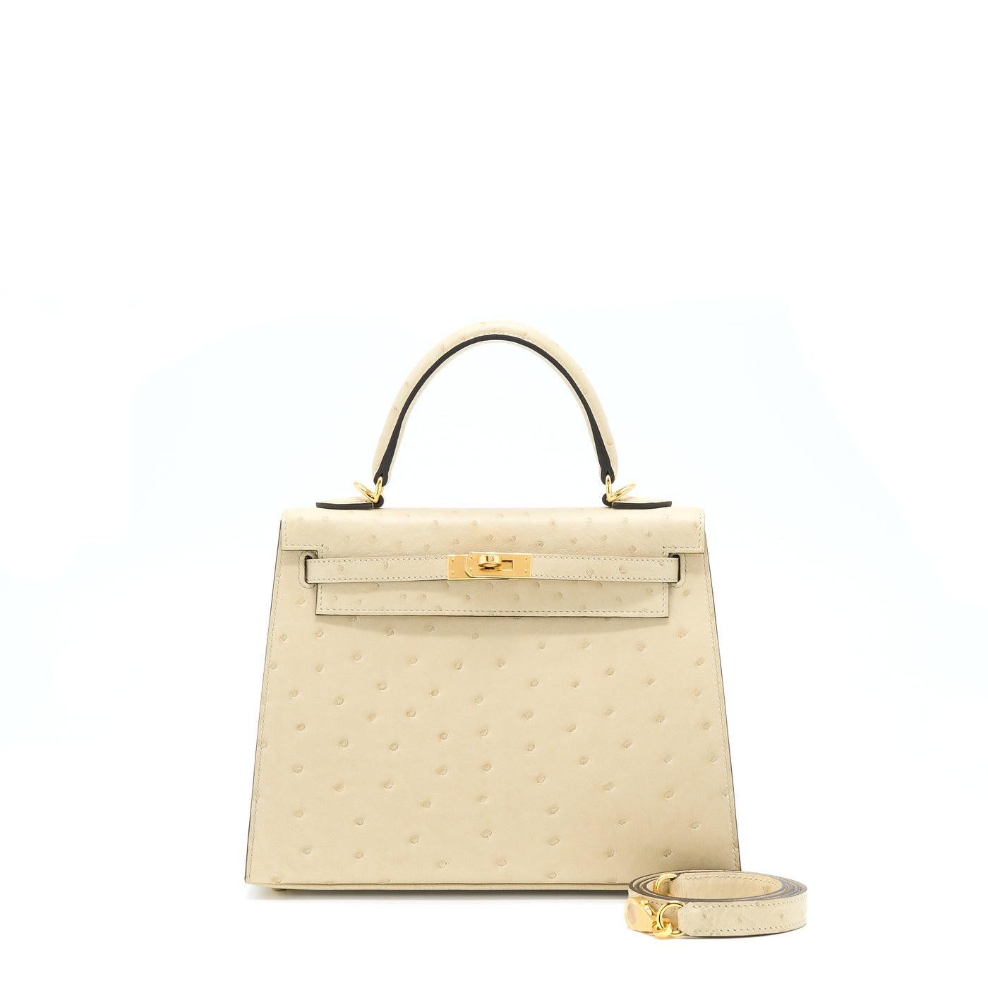 Hermes Kelly Handbag Mykonos Ostrich with Palladium Hardware 25 at 1stDibs