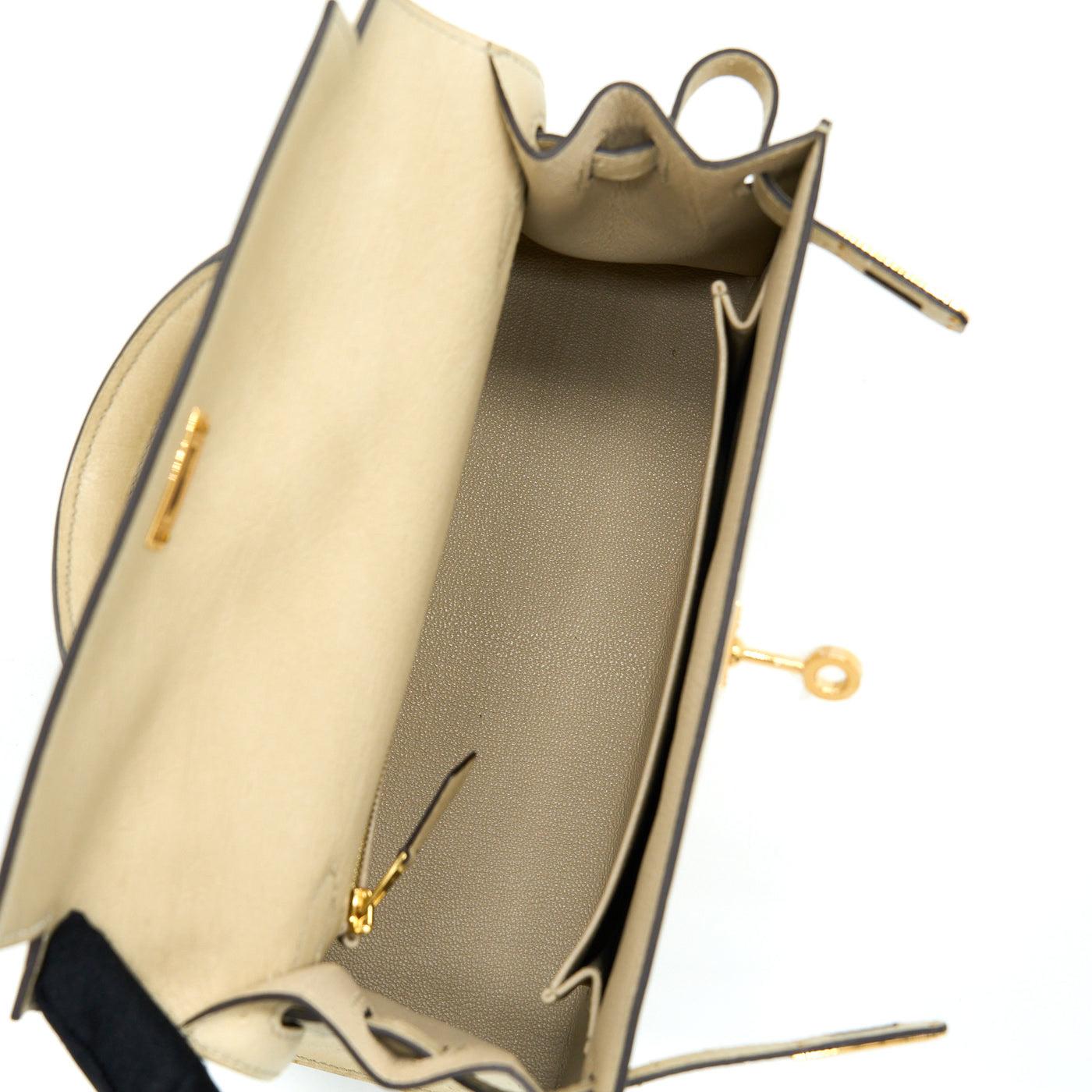 Hermes Kelly 25 OSTRICH 3C PARCHEMIN GHW STAMP U In New Condition In Double Bay, AU