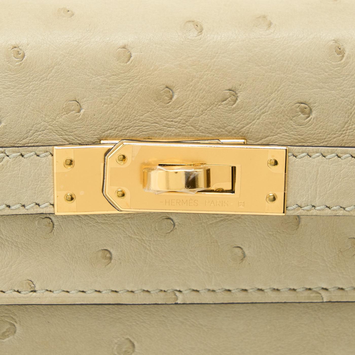 Women's or Men's Hermes Kelly 25 OSTRICH 3C PARCHEMIN GHW STAMP U