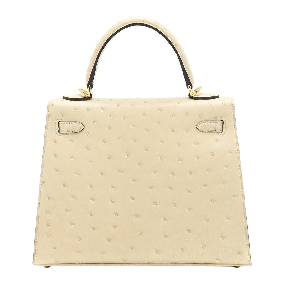 Hermes Kelly 25 OSTRICH 3C PARCHEMIN GHW STAMP U