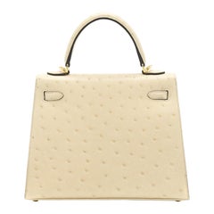 Hermes Kelly 25 OSTRICH 3C PARCHEMIN GHW STAMP U