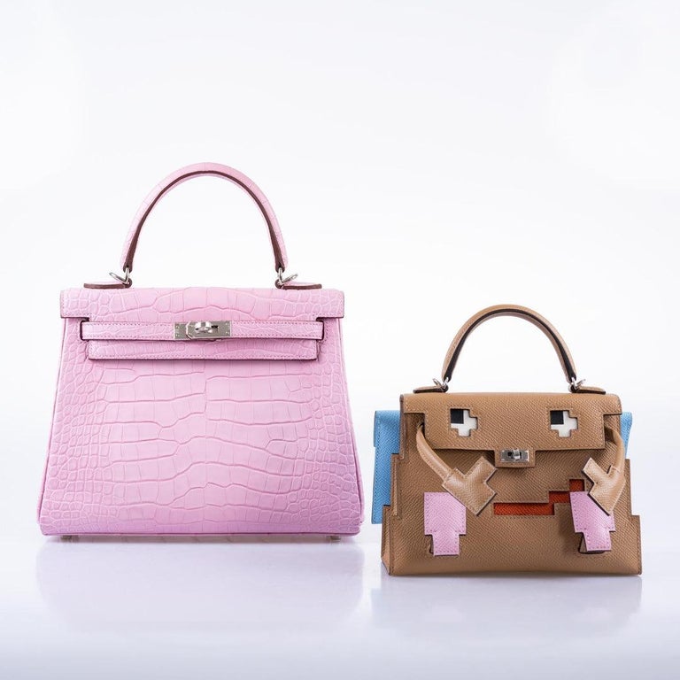 Hermès Kelly 25 Retourne 5P Bubblegum Pink Matte Alligator Palladium  Hardware For Sale at 1stDibs