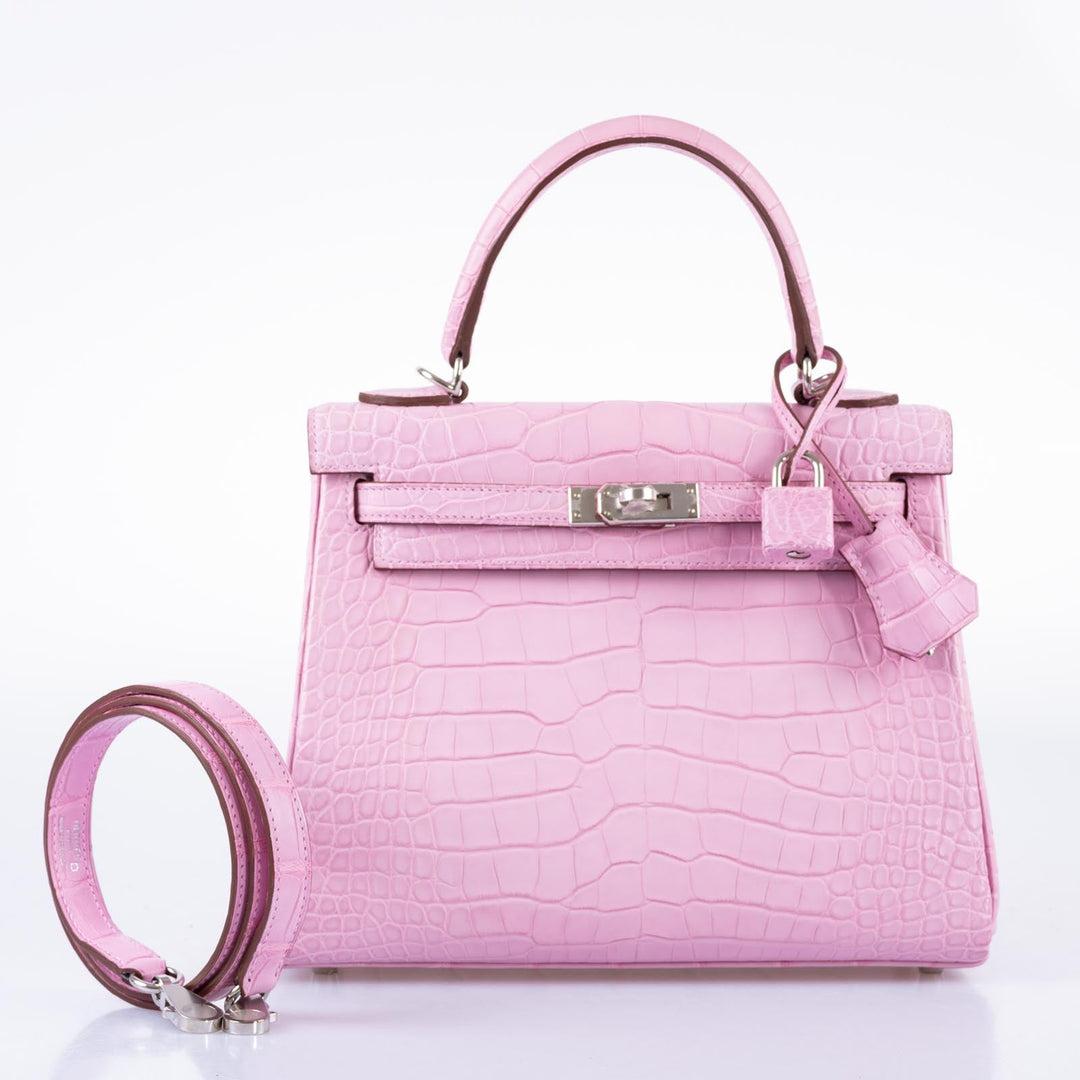 Hermès Kelly 25 Retourne 5P Bubblegum Pink Matte Alligator Palladium Hardware For Sale 1