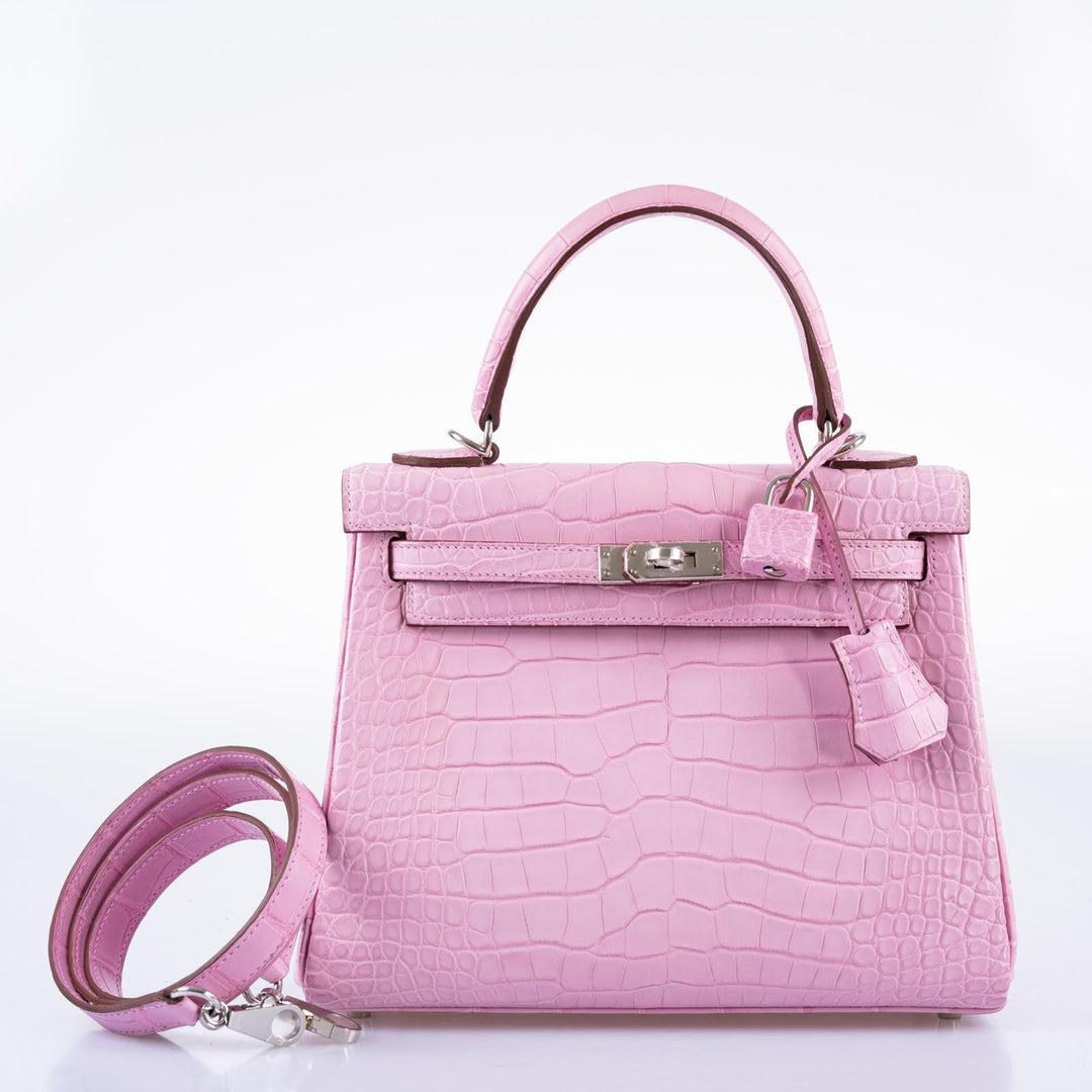 Hermès Kelly 25 Retourne 5P Bubblegum Pink Matte Alligator Palladium Hardware For Sale 6