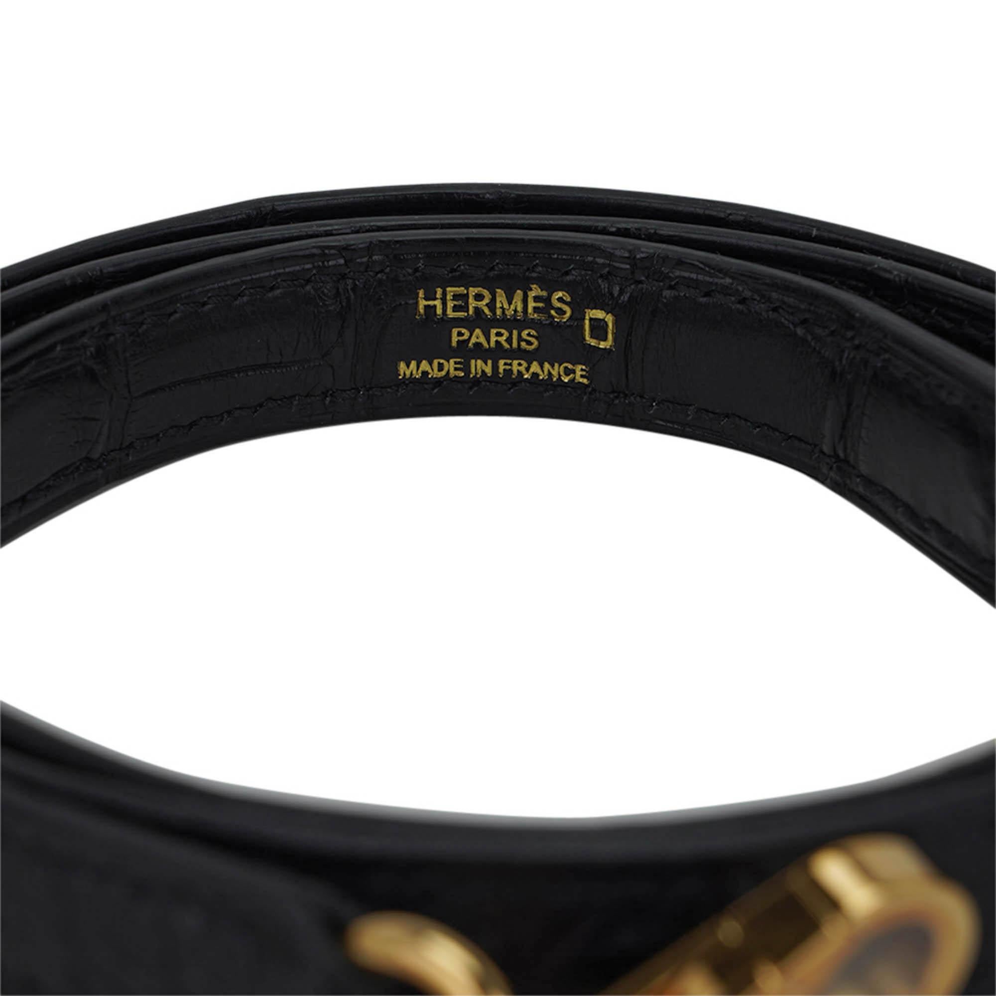 Hermes Kelly 25 Retourne Tasche Schwarz Matt Alligator Gold Hardware im Angebot 8