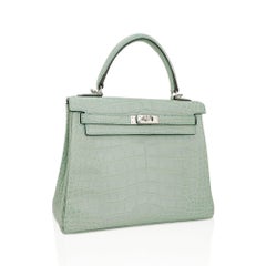 Hermes Kelly 25 Retourne Bag Vert d'Eau Matte Alligator with Palladium Hardware