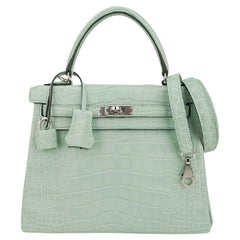 Hermes Kelly 25 Retourne Bag Vert d'Eau Matte Alligator with Palladium Hardware