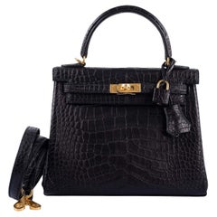 Hermès Kelly 25 Retourne Black Matte Alligator Bag with Gold Hardware