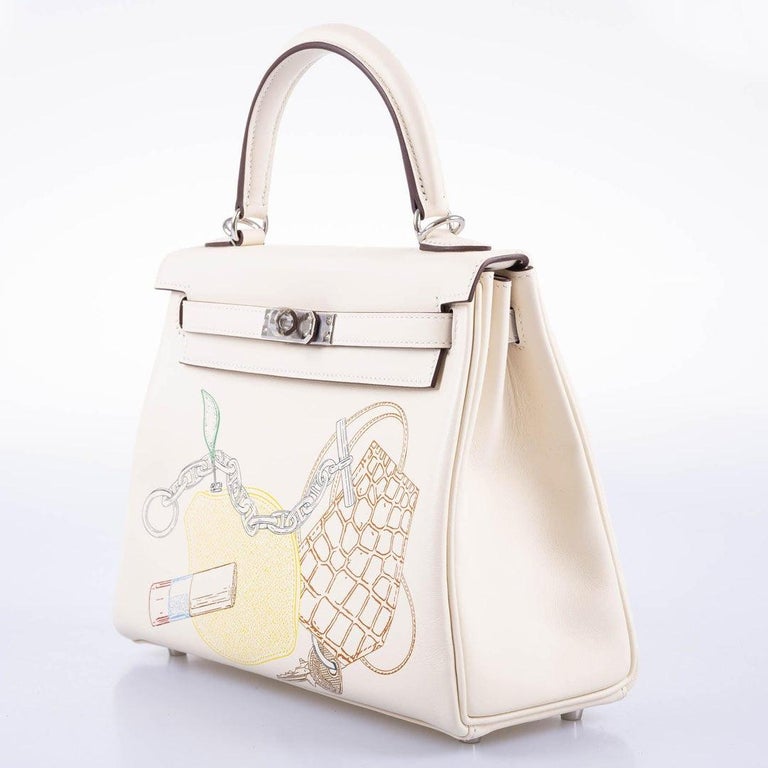 Hermes Kelly 25cm In and Out Nata Swift Leather Palladium Hardware For Sale  at 1stDibs