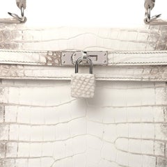 HERMES Kelly 25 Retourne Niloticus Crocodile Exotic Himalayan White Tote Bag