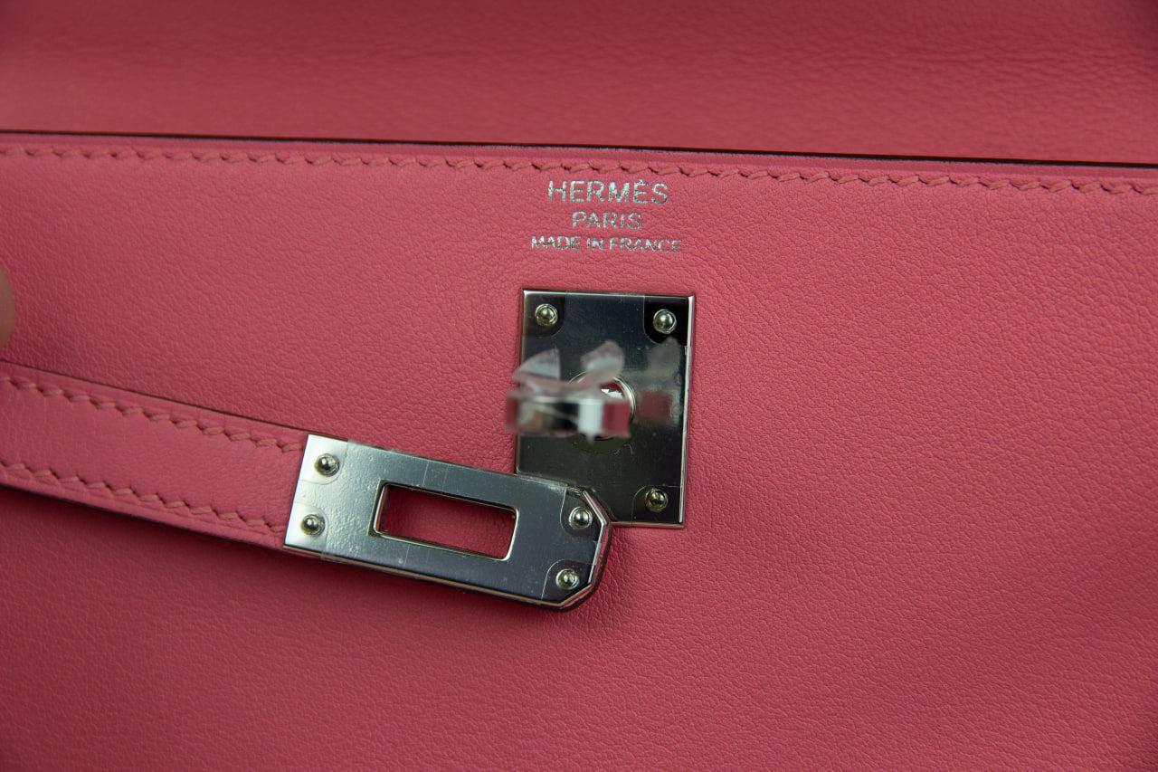 Hermes Kelly 25 Retourne Pink Azalee Swift Leather Pink Azalee For Sale 5