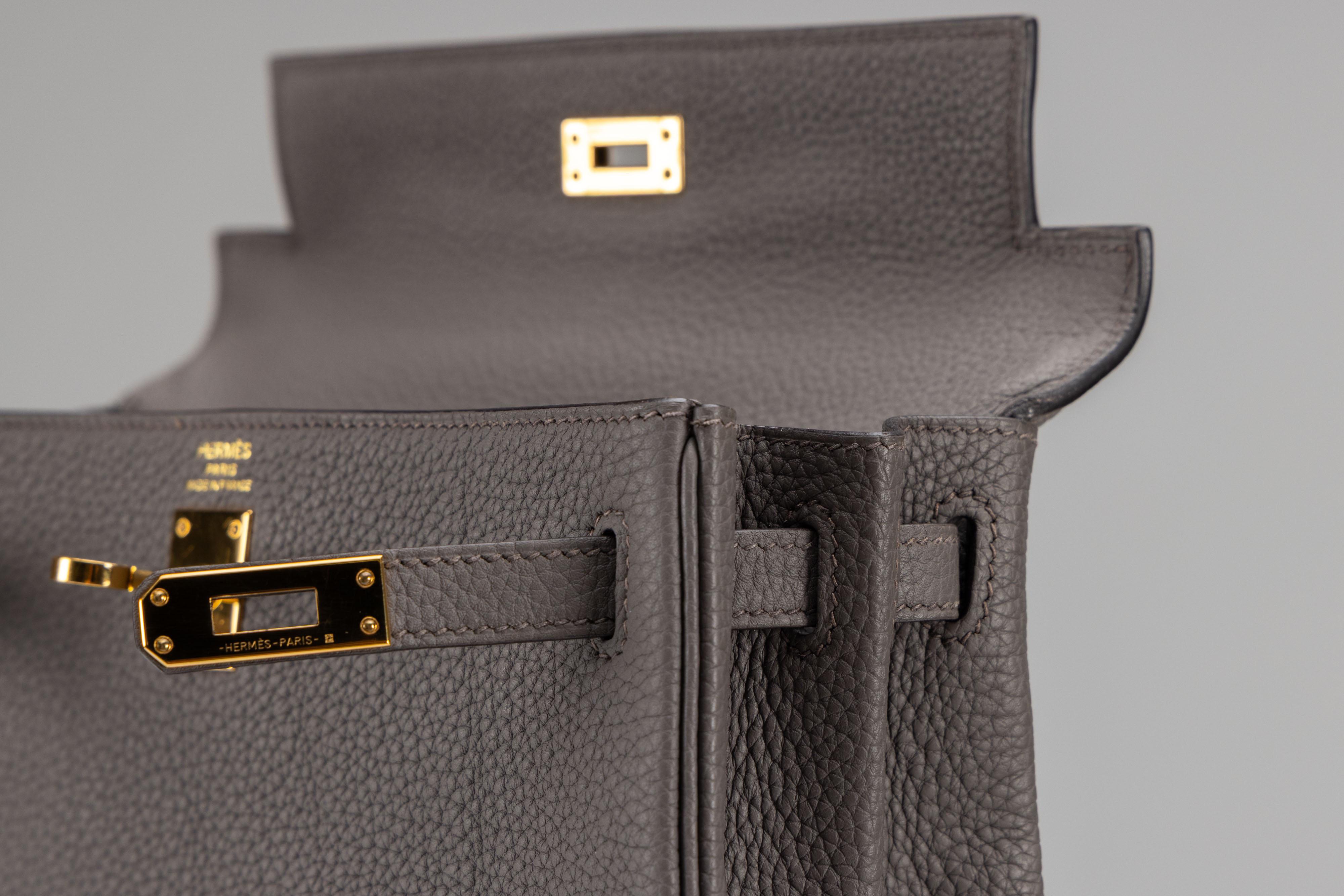 Hermès Kelly 25 Retourne Togo Gris Etain Set completo in vendita 7