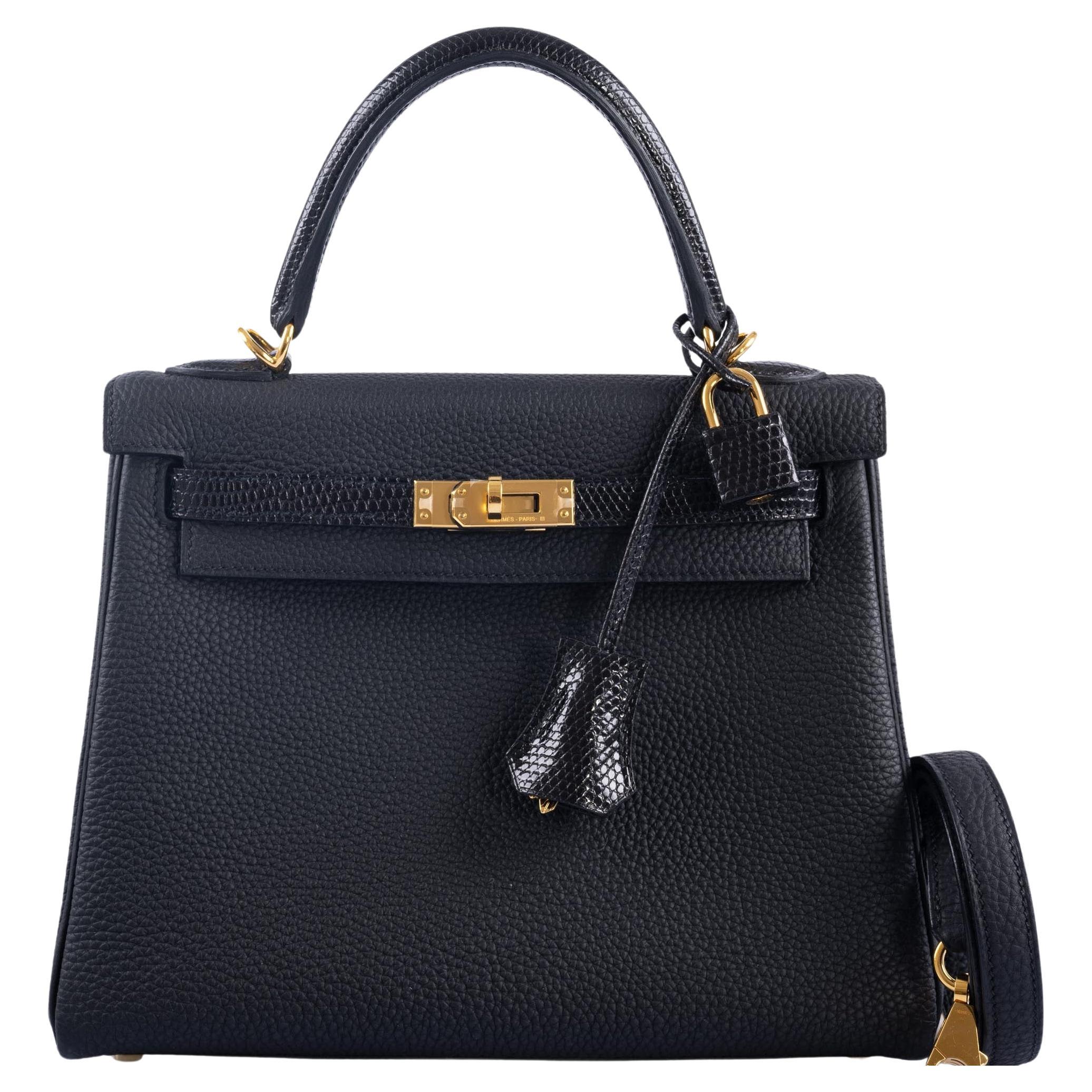 Hermès Black Togo and Lizard Kelly Touch 25