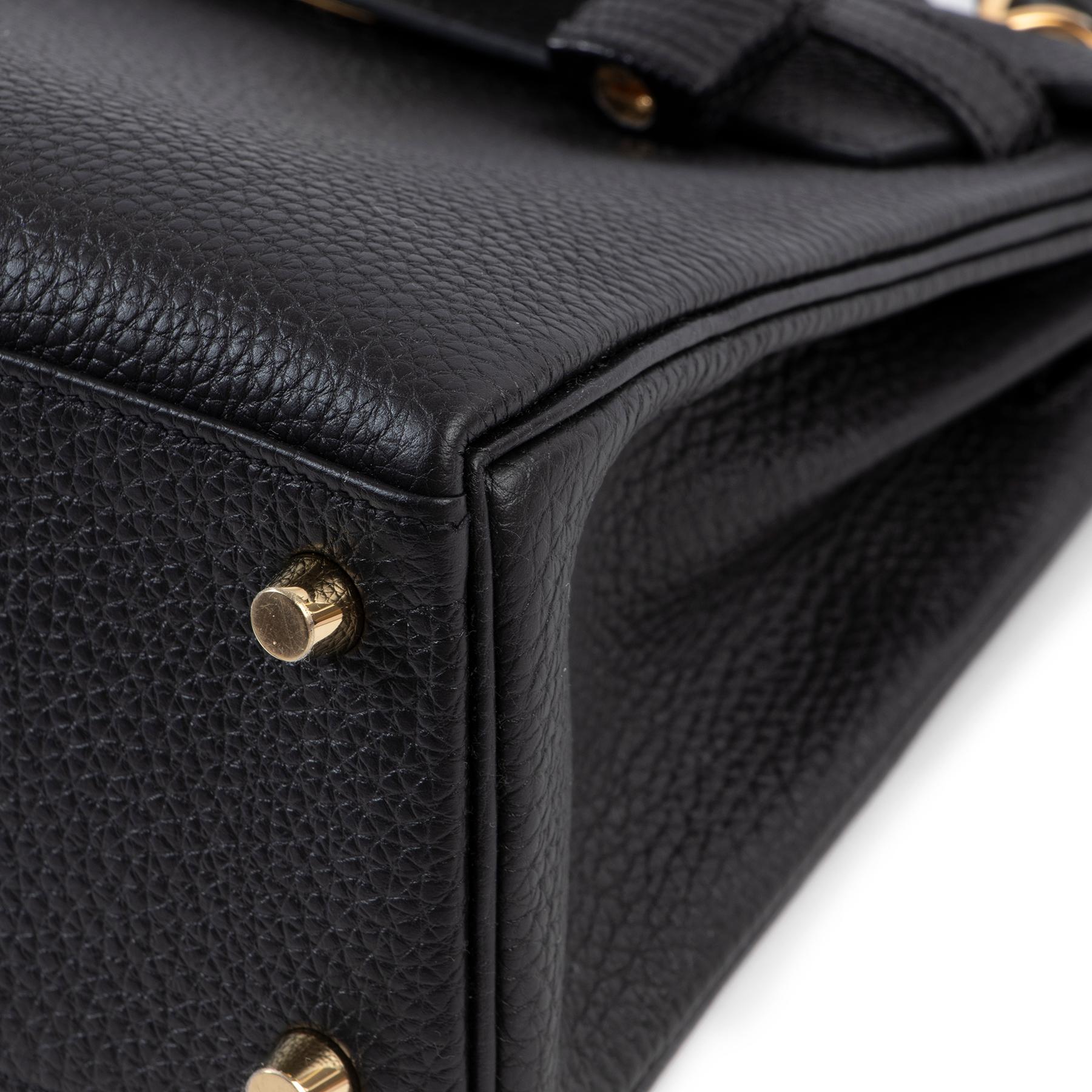 Hermès Kelly 25 Retourne Touch Togo Lezard Noir GHW 3