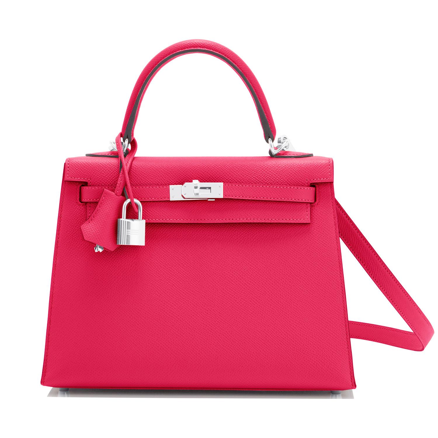 Hermès Kelly 25 Rose Extreme Pink Epsom Sellier Tasche Palladium Y Stempel, 2020 im Zustand „Neu“ in New York, NY