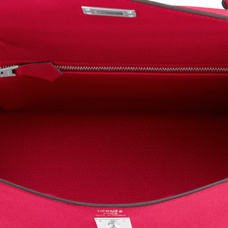 Hermes Kelly 25 Rose Extreme Pink Epsom Sellier Bag Palladium Y Stamp, 2020 For Sale 4