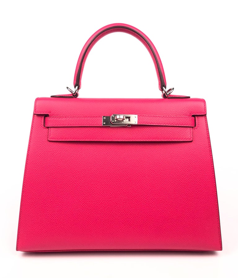 Stunning Rare Brand New Hermes Kelly 25 Sellier Rose Extreme Epsom Leather Palladium Hardware. 

Shop with Confidence from Lux Addicts. Authenticity Guaranteed! 
