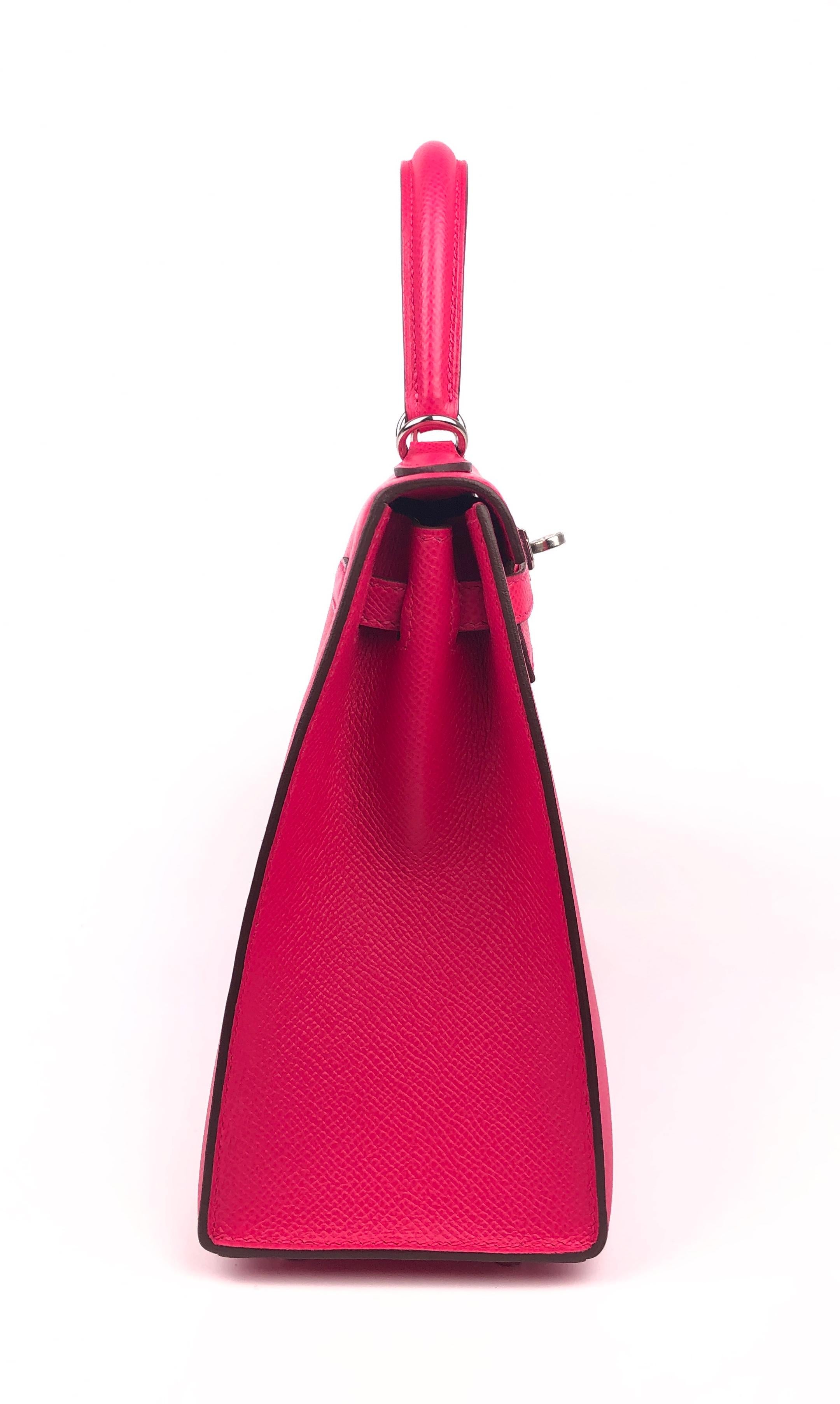 Women's or Men's Hermes Kelly 25 Rose Extreme Sellier Pink Shoulder Bag Palladium Hardware