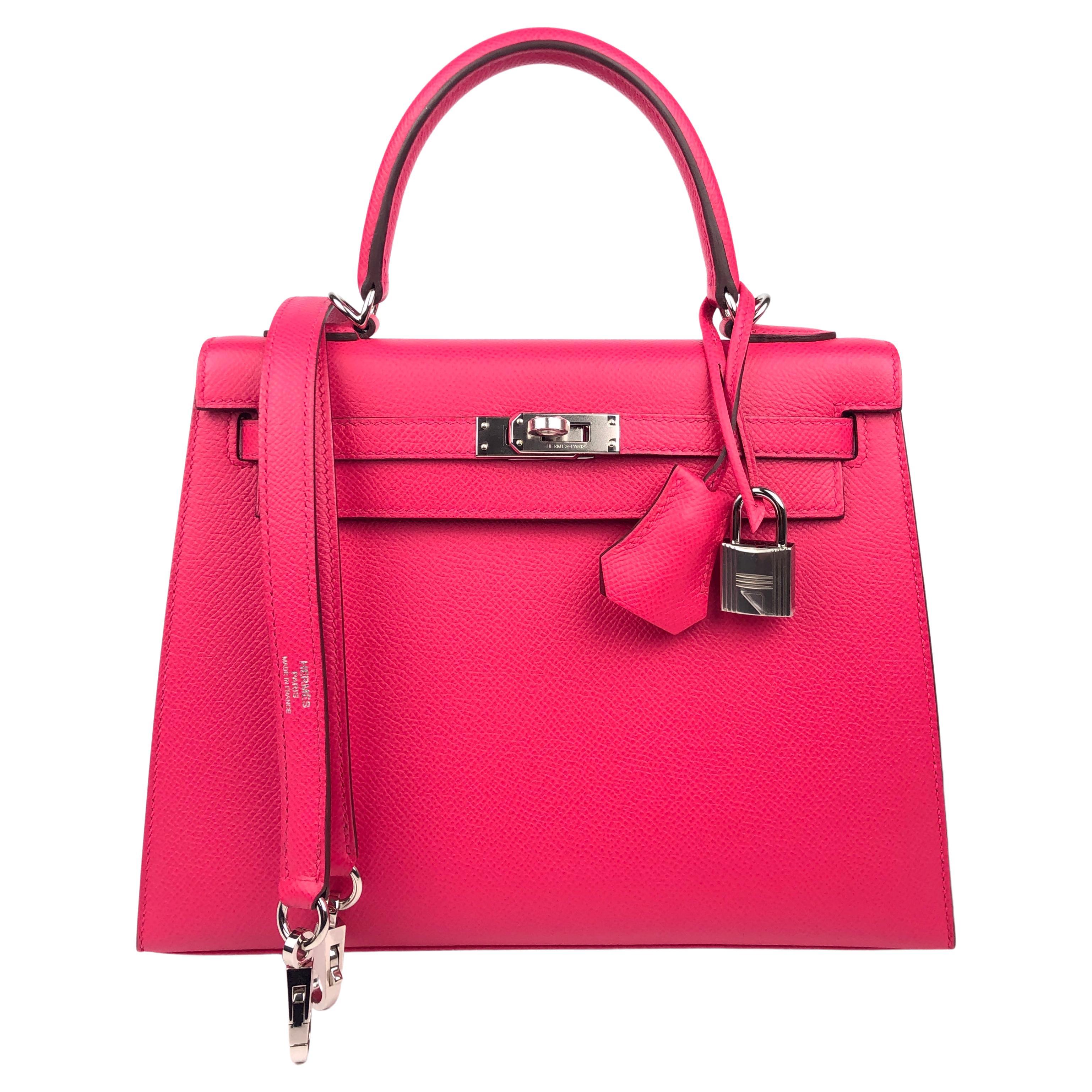 Hermes Kelly 25 Rose Extreme Sellier Pink Shoulder Bag Palladium Hardware