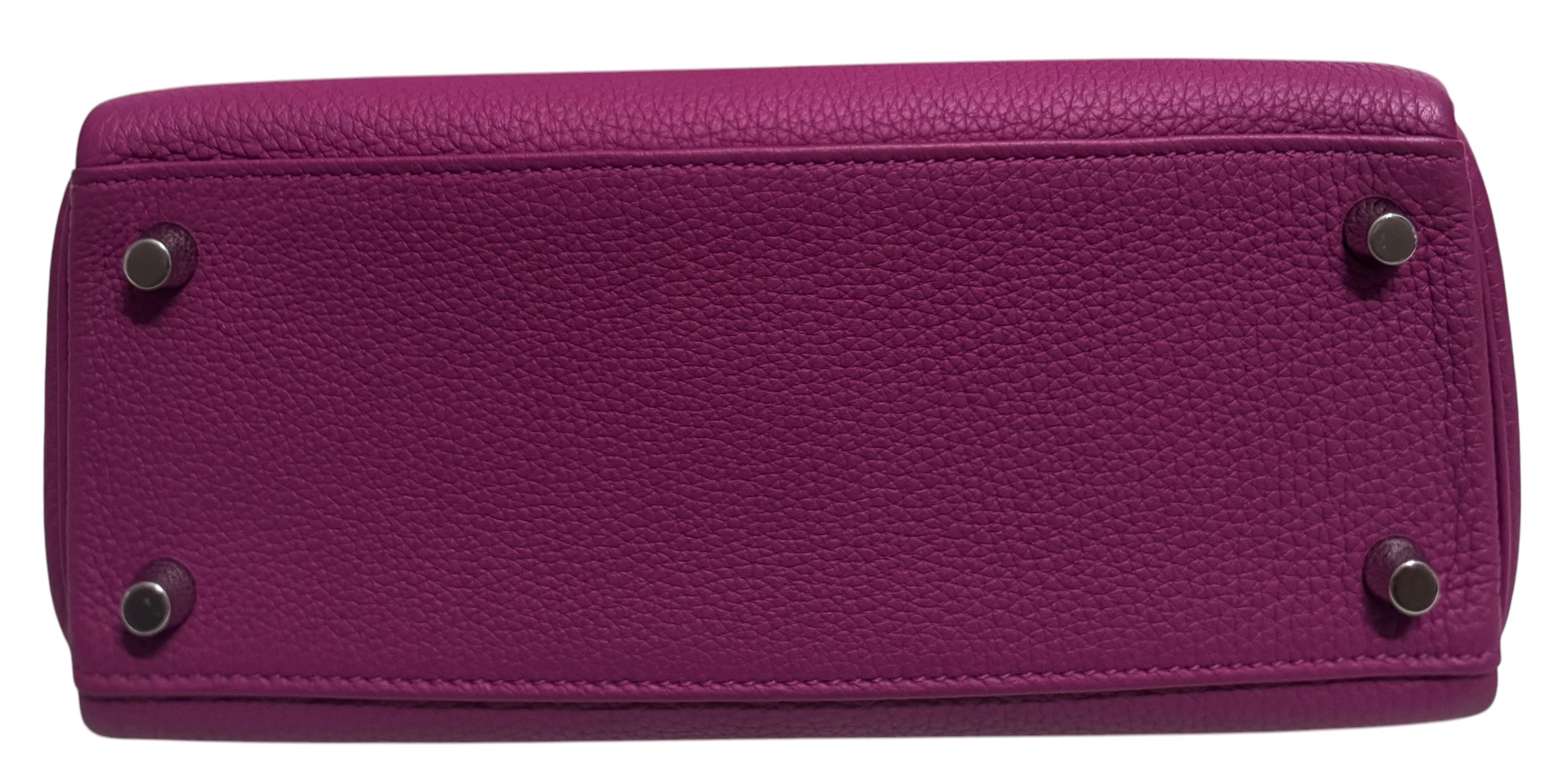 As New RARE Most Coveted Hermes Kelly 25 Rose Pourpre Togo Leather , Complimented by Palladium Hardware. 

AS NEW D STAMP 2019. 

Please keep in mind this is not a store fresh item. It has been handled and displayed. 

Lux Addicts is a company based