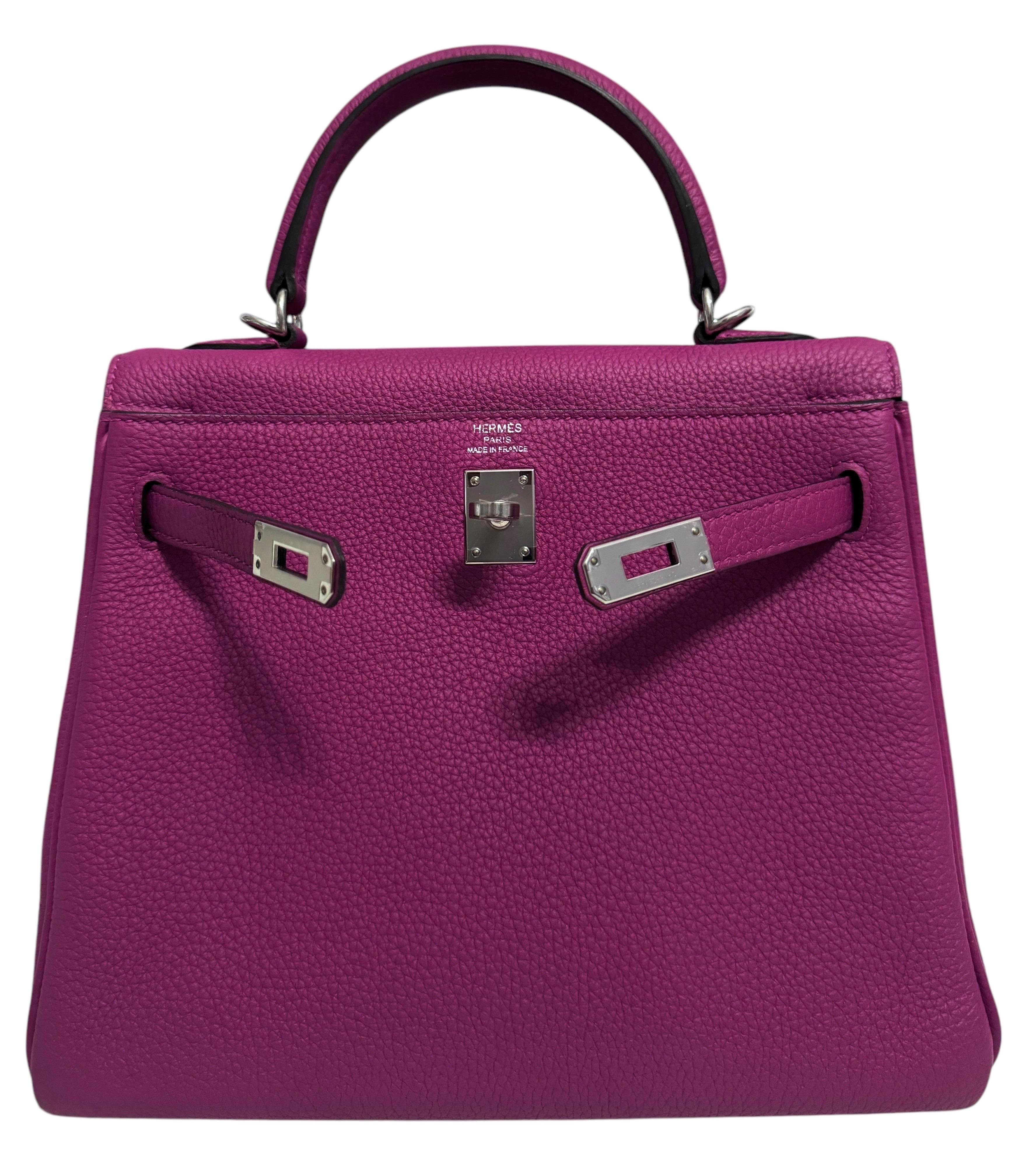 Hermes Kelly 25 rose pourpre palladium hardware as new 1