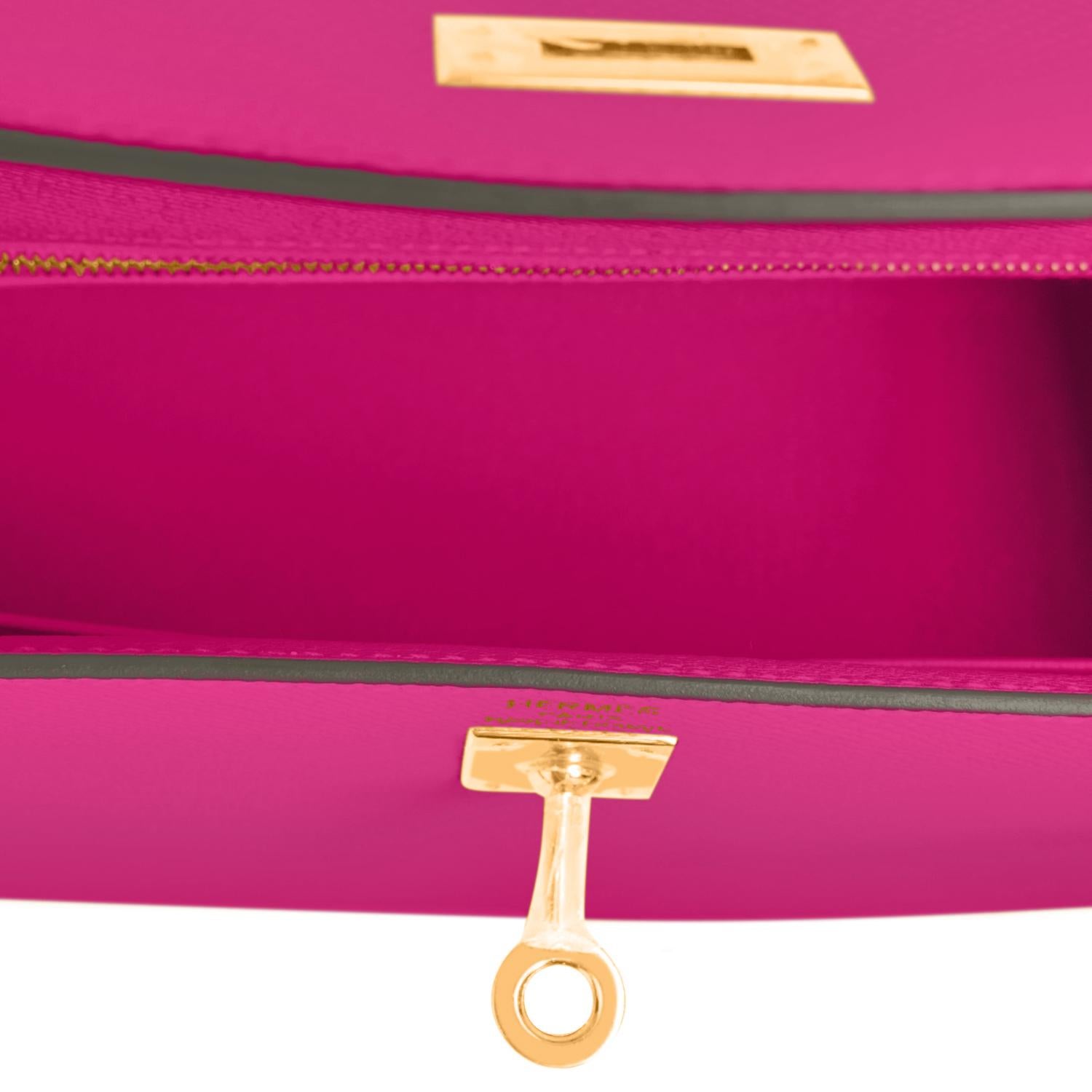 Women's Hermes Kelly 25 Rose Pourpre Pink Epsom Sellier Shoulder Bag Gold Y Stamp, 2020
