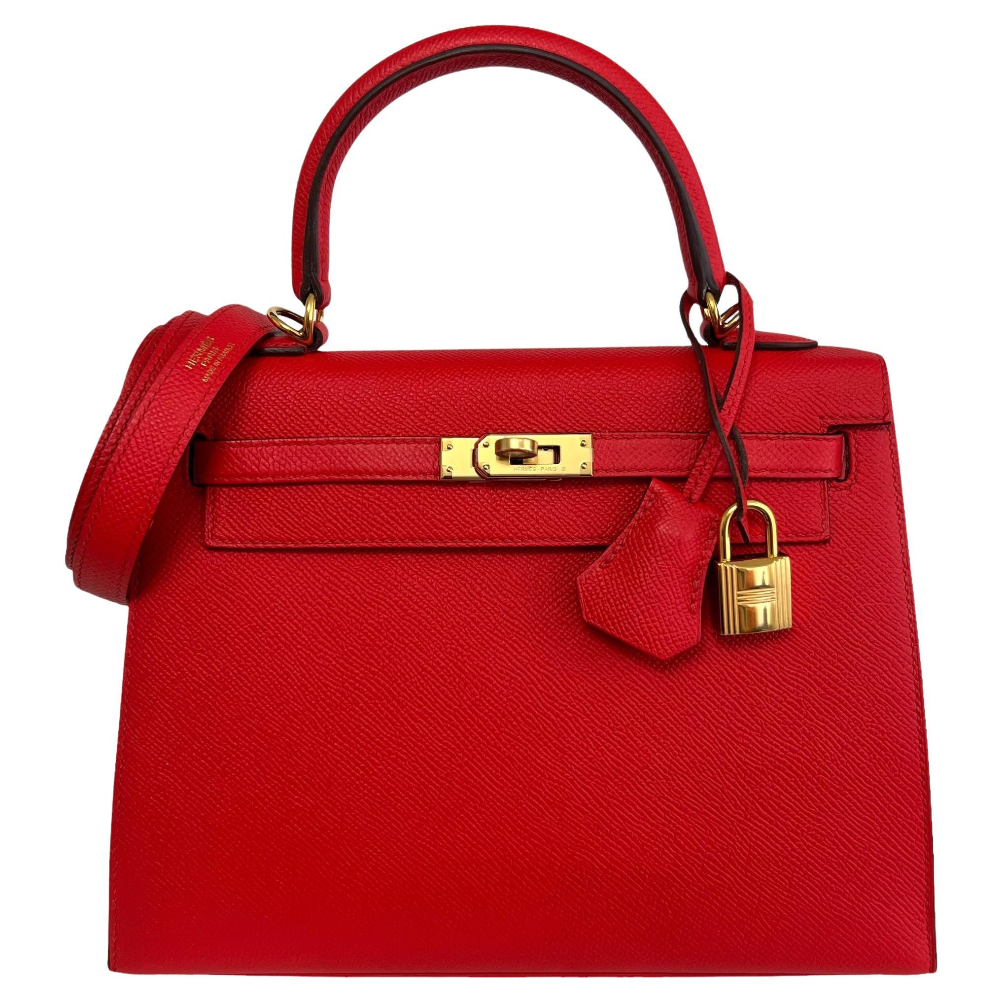 Hermes Kelly 25 Rouge de Coeur Red Epsom Leather Shoulder Bag Gold Hardware