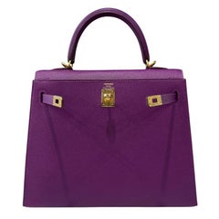 Hermes Kelly 25 Sellier Anemone Purple Epsom Leather Gold Hardware Shoulder Bag