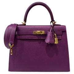 Hermes Kelly 25 Sellier Anemone Purple Epsom Leather Gold Hardware Shoulder Bag