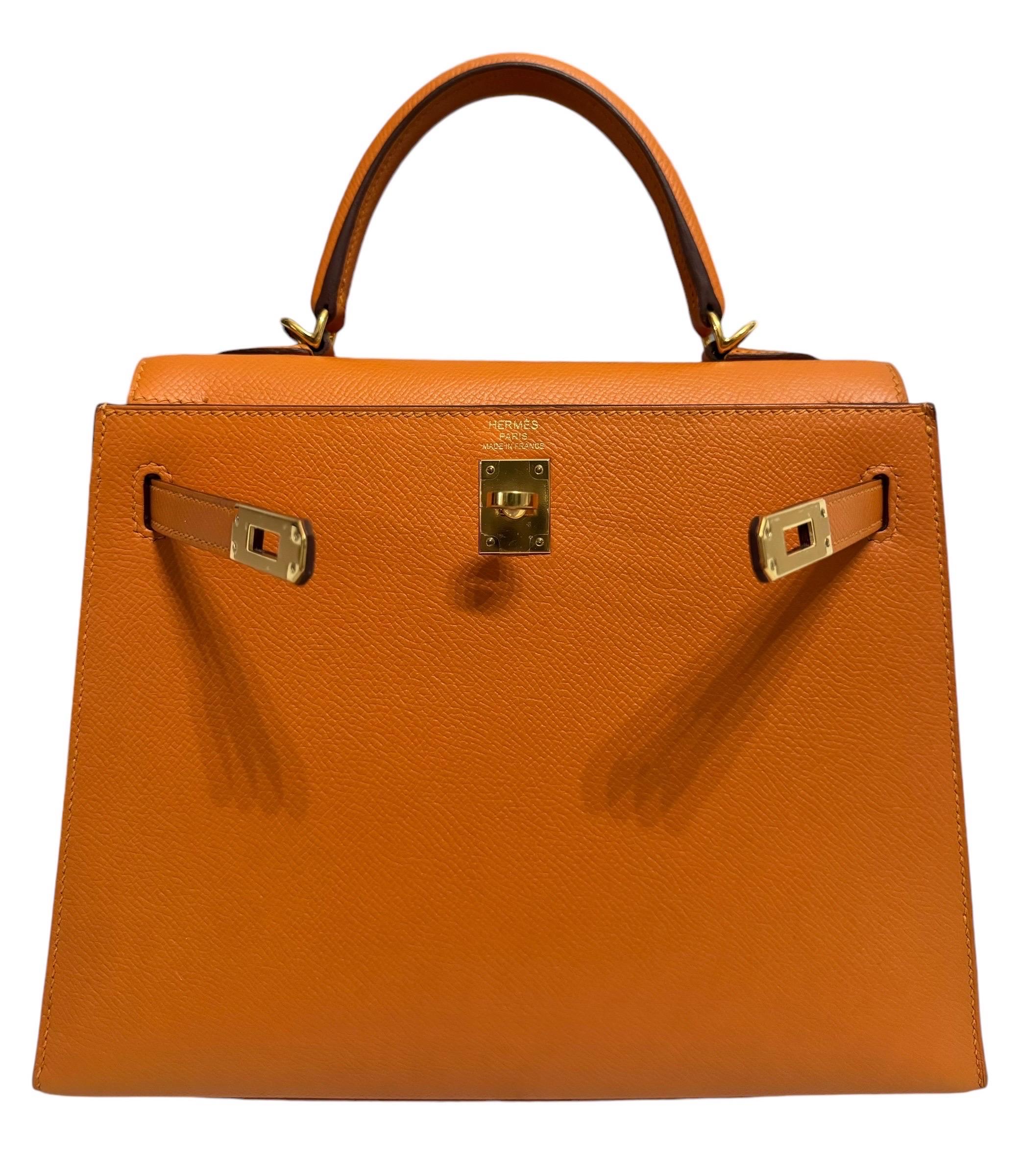 Hermes Kelly 25 Sellier Apricot  Epsom Leather gold hardware 5