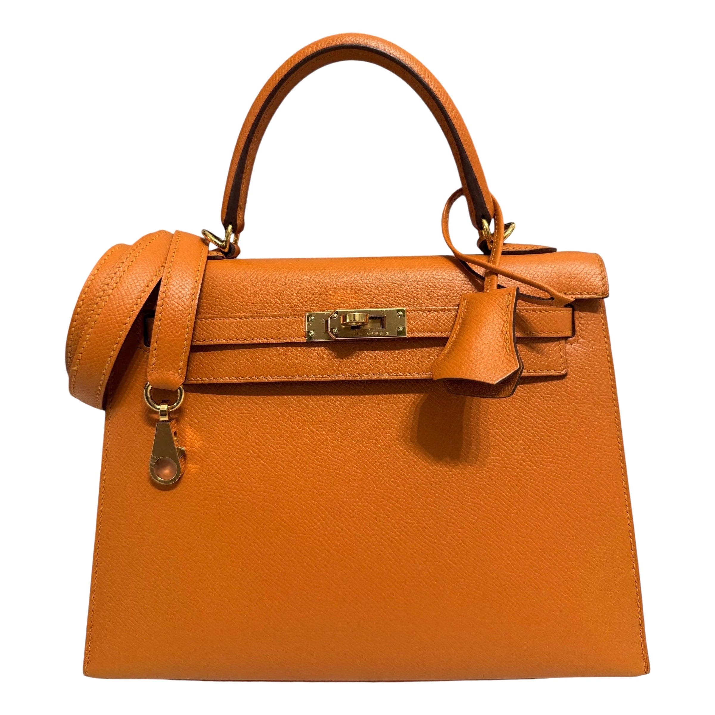 Hermes Kelly 25 Sellier Apricot  Epsom Leather gold hardware