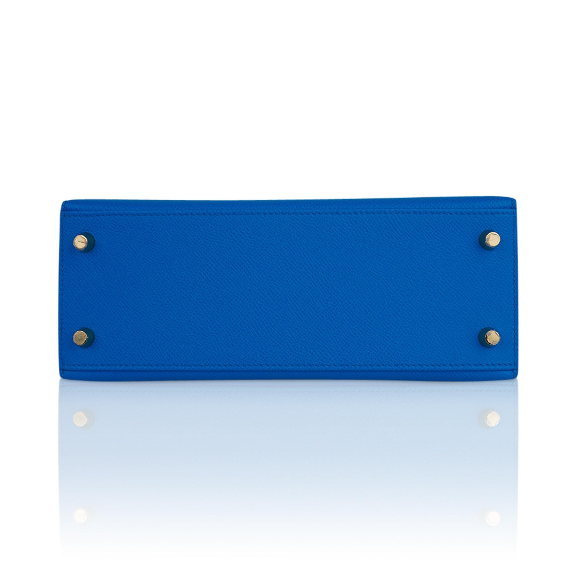 Hermes Kelly 25 Sellier Tasche Blau Frida Gold Hardware Epsom Leder im Angebot 4