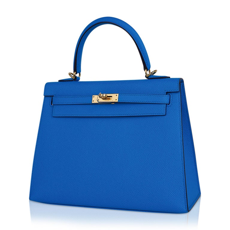 Hermes Kelly Sellier 25 Blue Frida Bag Gold Hardware Epsom Leather For Sale  at 1stDibs