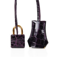 Hermes Kelly 25 Sellier Bag Crocodile Prunoir Gold Hardware Deep Plum Purple