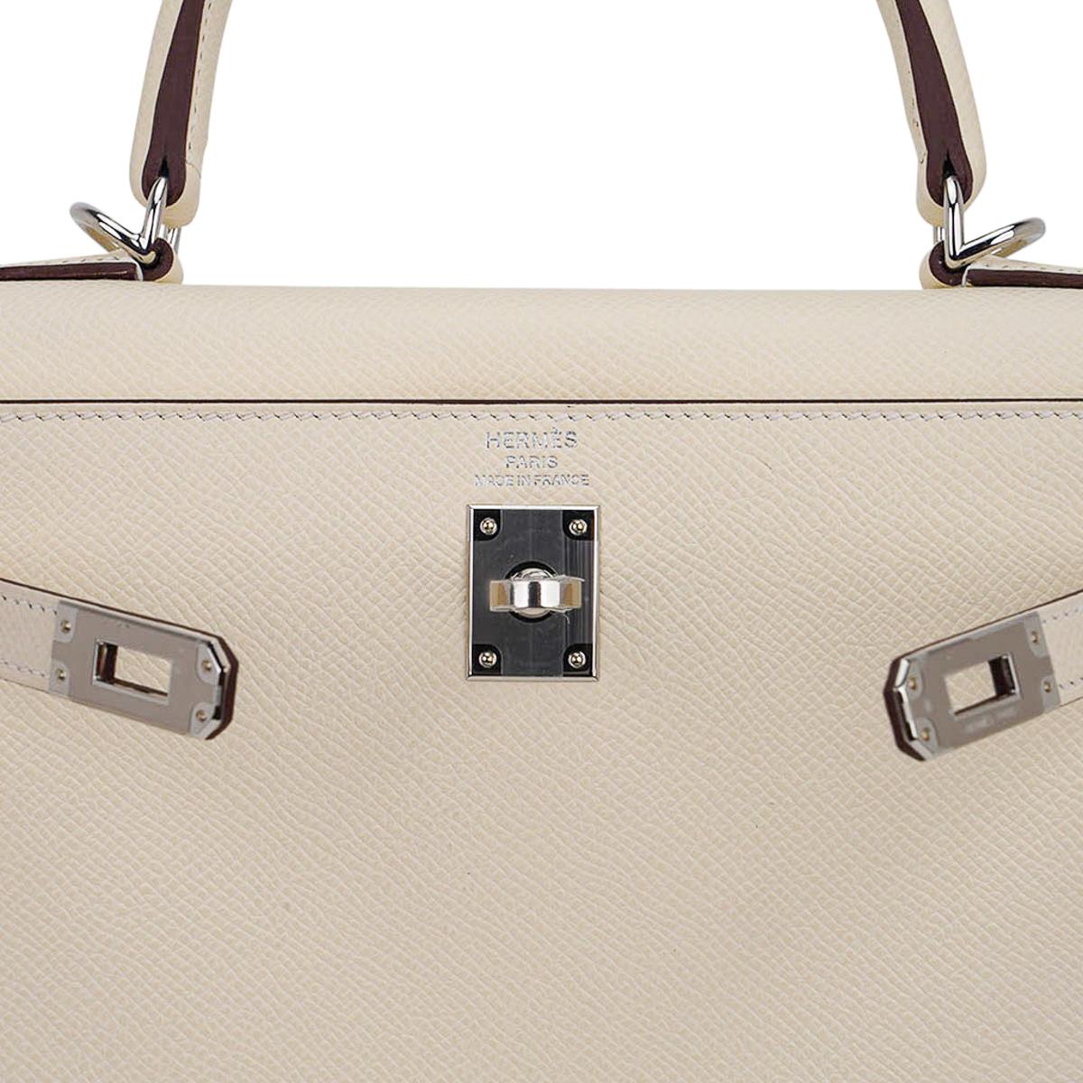 Hermes Kelly 25 Sellier Bag Nata Palladium Hardware Epsom Leather In New Condition For Sale In Miami, FL