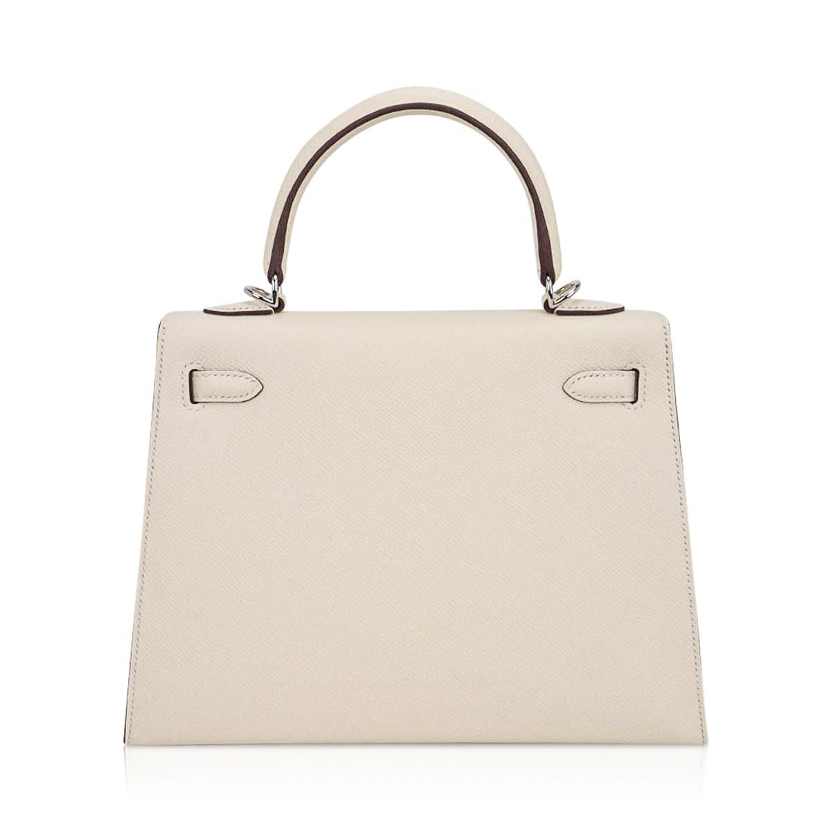 Hermes Kelly 25 Sellier Bag Nata Palladium Hardware Epsom Leather en vente 5