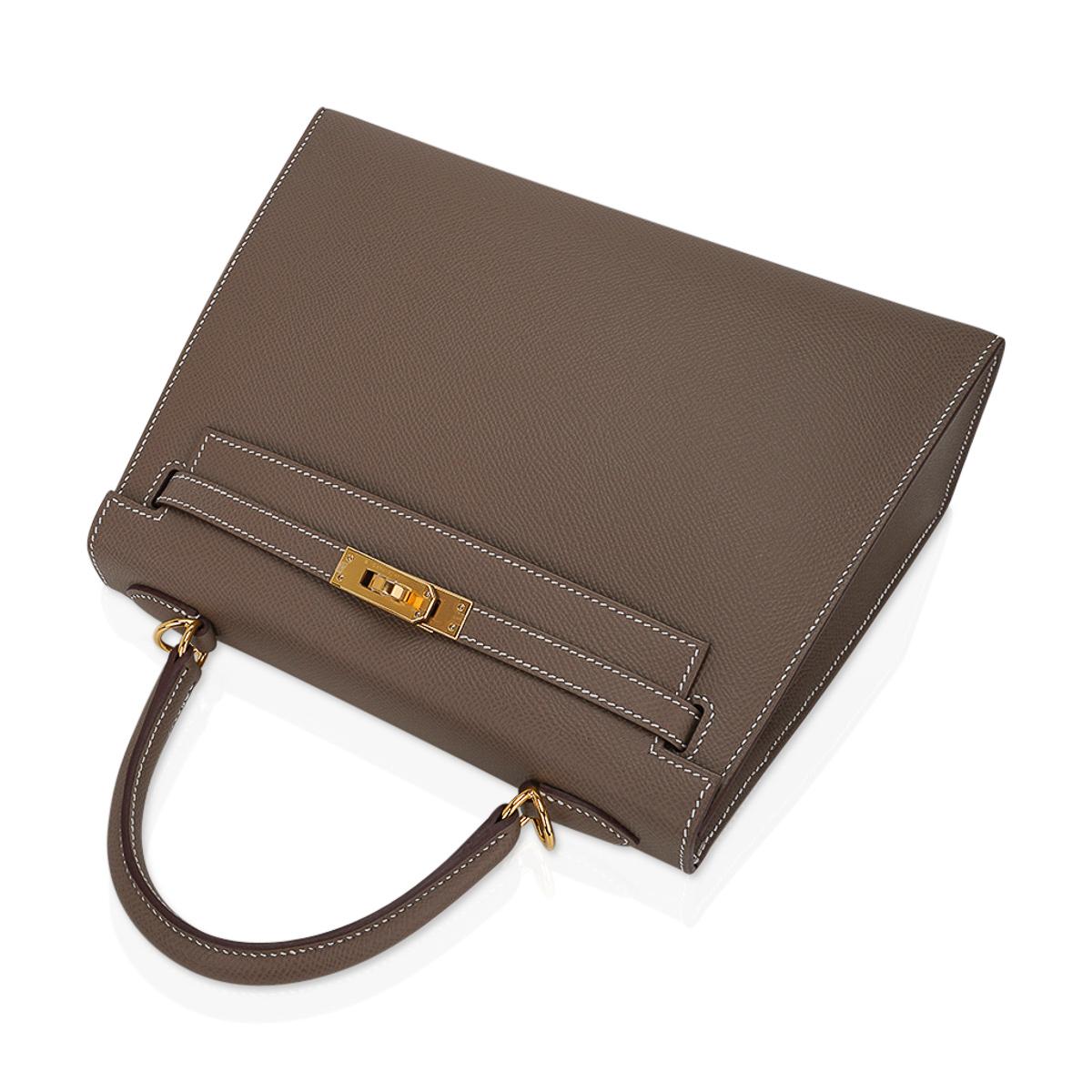 Brown Hermes Kelly 25 Sellier Etoupe Bag Epsom Gold Hardware