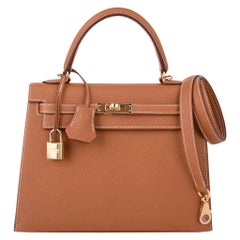 Hermes Nata 25 Off White Ivory Kelly Epsom Sellier Gold Bag U Stamp, 2022  For Sale at 1stDibs