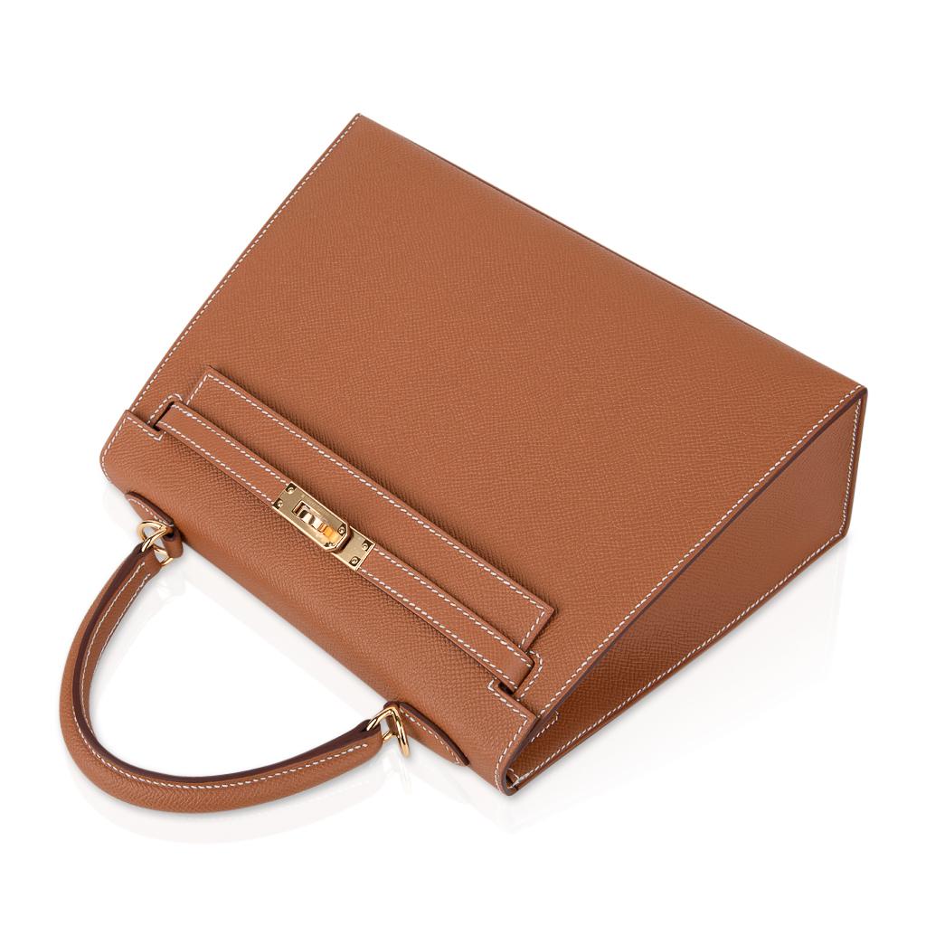 Brown Hermes Kelly 25 Sellier Bag Neutral Gold Epsom Gold Hardware