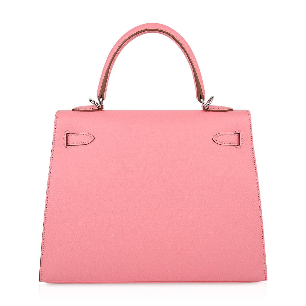 Hermes Kelly Sellier 25 Bag Pink Rose Confetti Palladium Hardware Epsom Leather 3