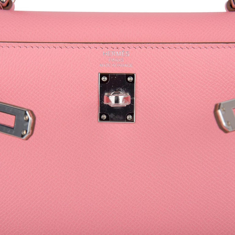 KELLY SELLIER 25 BAG IN DOLL PINK OSTRICH LEATHER WITH SILVER HARDWARE