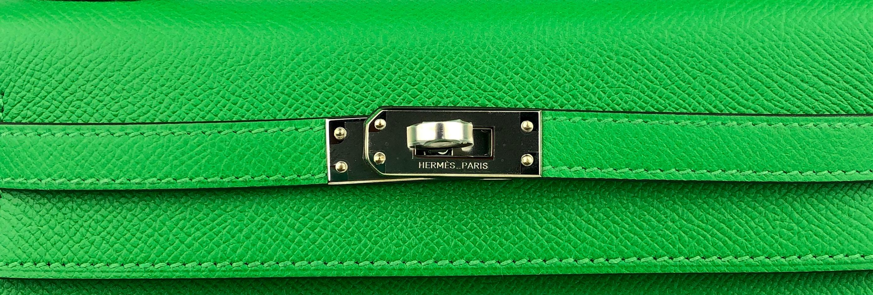 Hermes Kelly 25 Sellier Bamboo Green Epsom Leather Palladium Hardware RARE 1