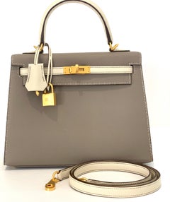 Hermes Kelly 25 Sellier Bicolor HSS Gris Asphalte and Craie