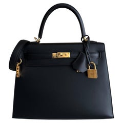 Hermes Kelly 25 Sellier Black Noir Sombrero Leather Rare Shoulder Bag